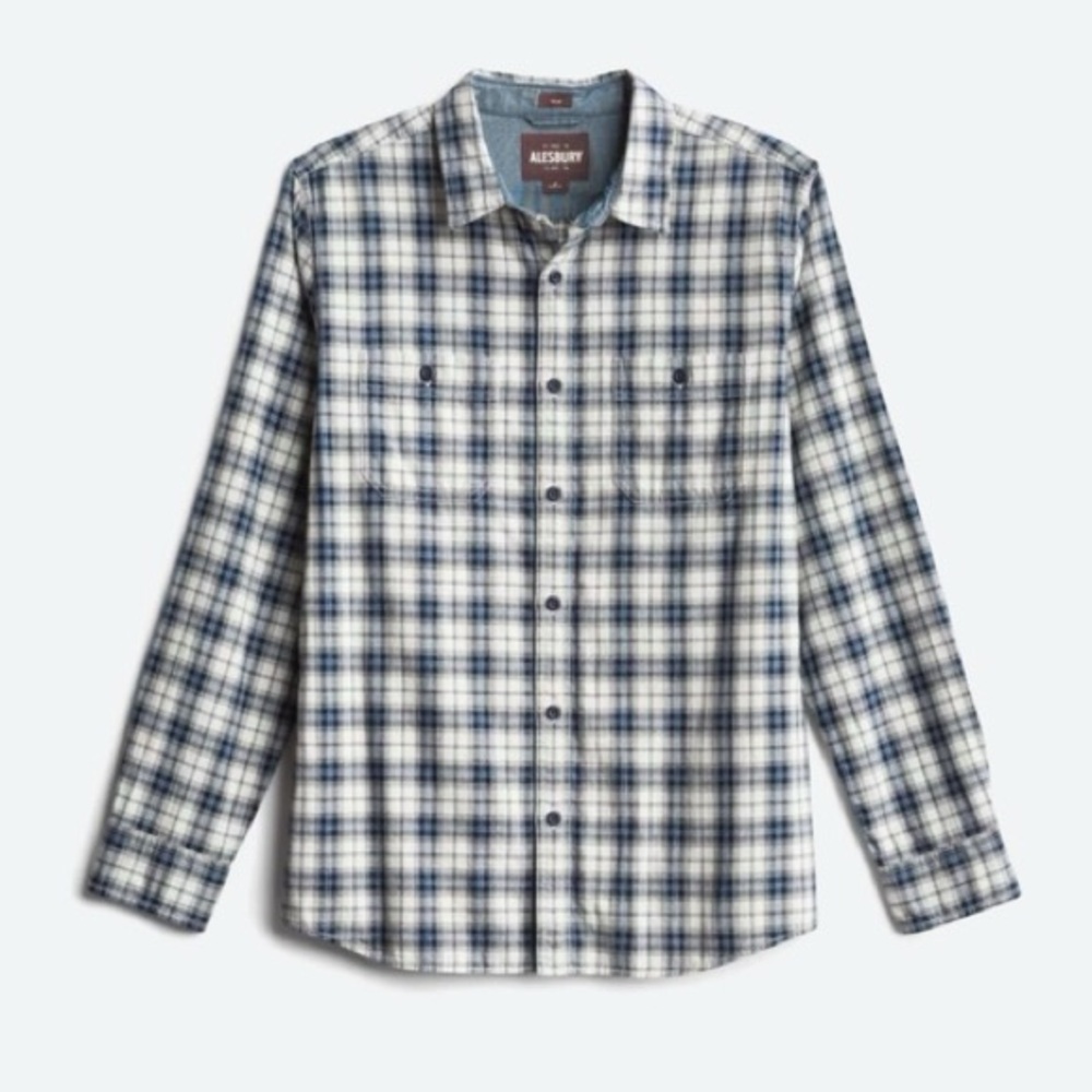 Alesbury Men’s Plaid Button-Up Doublecloth Shirt Blue Sz L Tall